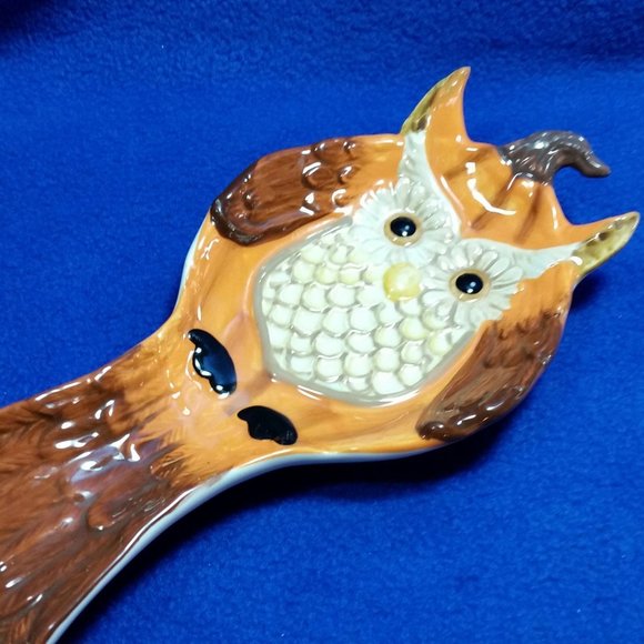 Cracker Barrel Owl and Pumpkin Spoon Rest Fall Table Decor Stoneware Pre-Owned - Picture 6 of 10